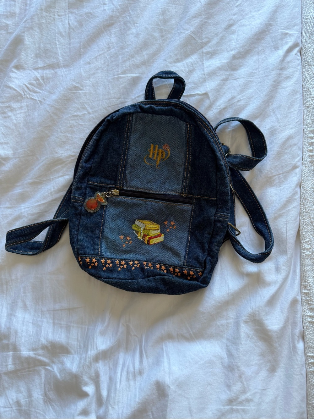 RARE 2001 Warner Bros Harry Potter Denim Collectible Backpack Bag Travel Charm